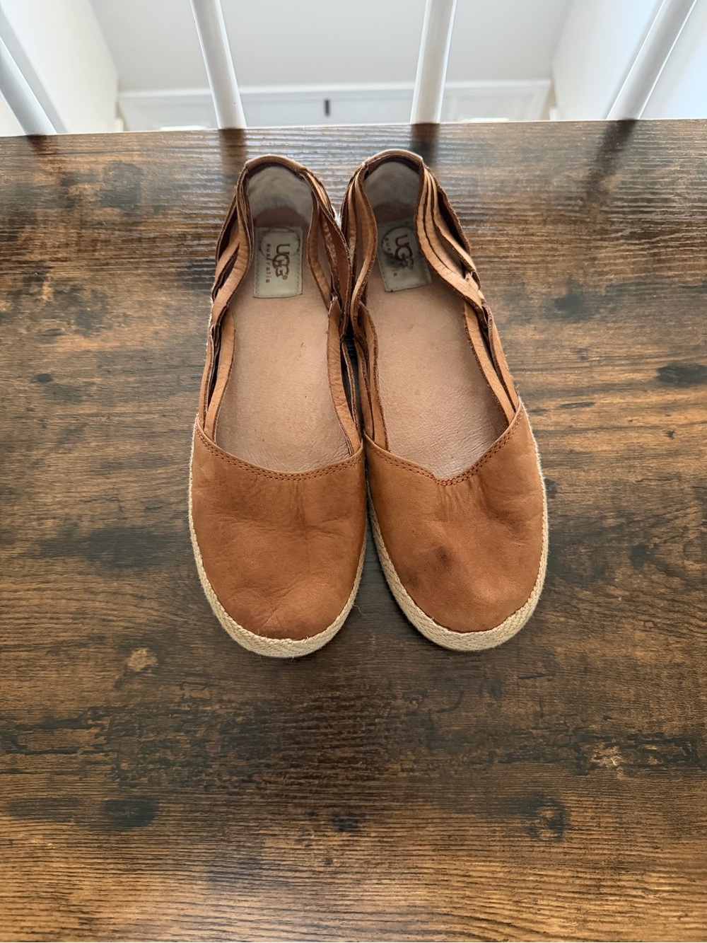 UGG Tan Leather Espadrille Slip-On Flats